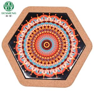 Quality Natural Eco-Friendly Hexagon Custom Logo Ceramic Cork Trivets wholesale