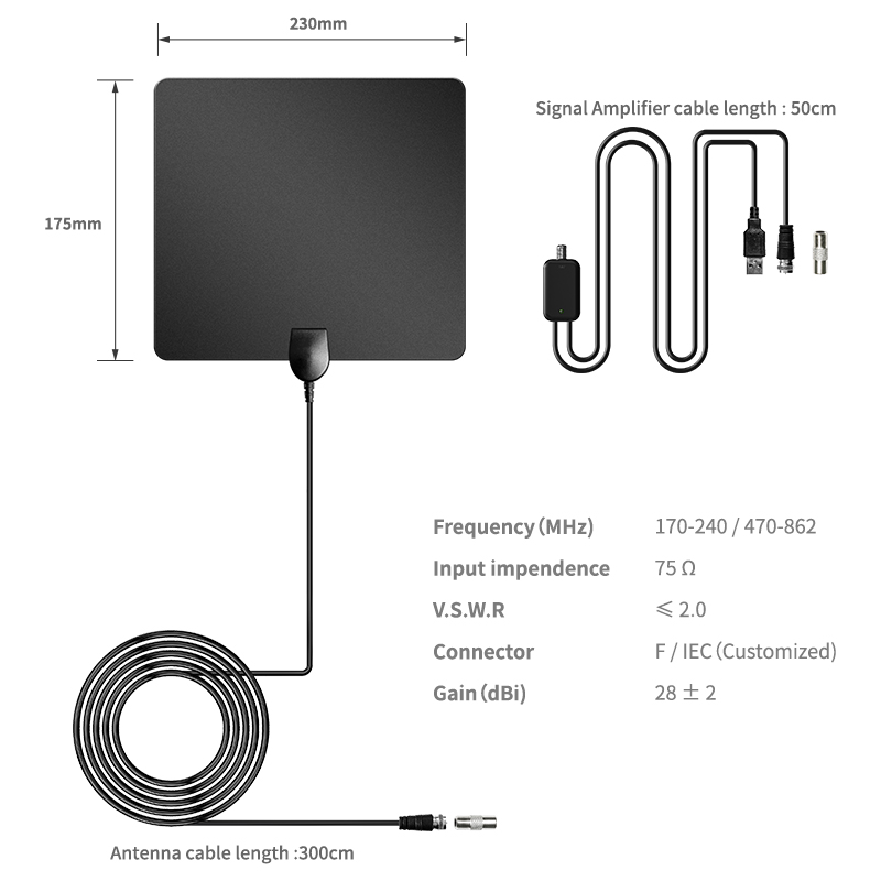 50W Max Input Power Dvb T2 Long Range HDTV 4k Indoor Hdtv Cable Outdoor Digital Tv Antenna