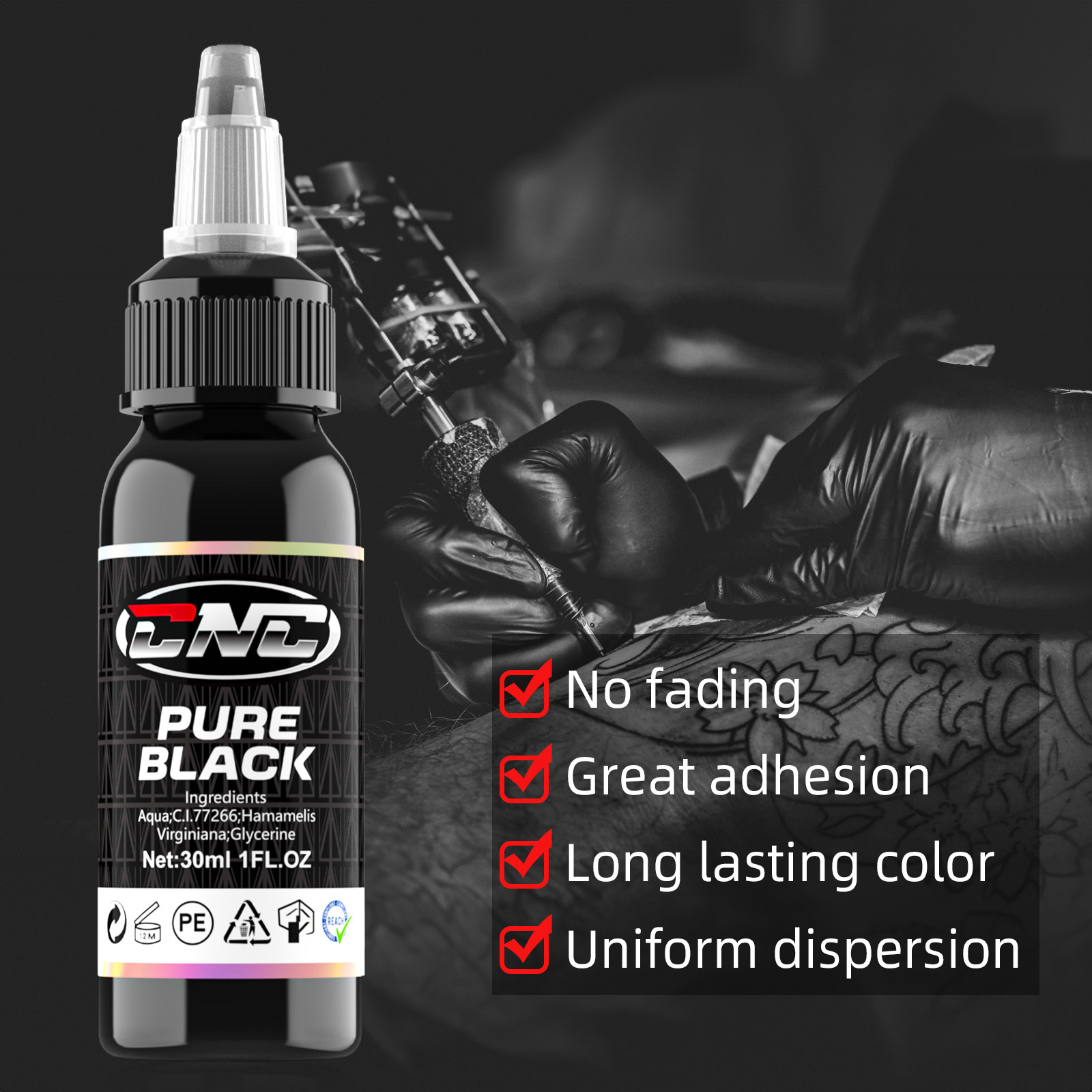 Black Waterproof Permanent Makeup Tattoo Ink For Skin 30ML