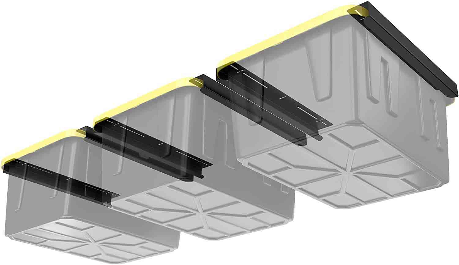 Overhead Storage Bin Rack for 4 Bins Garage Ceiling Rail Storage Bin Ceiling Rails Garage Ceiling Storage Racks