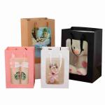 FSC Gift Doll Kraft Floral Paper Bag With PVC Transparent Window