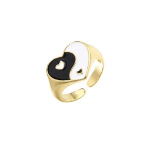 Quality Heart Gold Yin Yang Ring Dripping Oil Womens Adjustable Silver Rings OEM wholesale