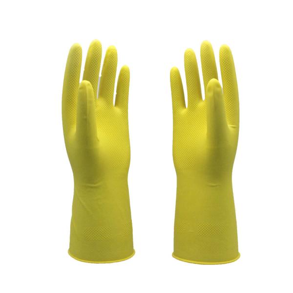 Natural Latex Kitchen Flocklined Rubber Gloves Puncture Resistance For