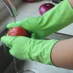 12 Inches Green Household Rubber Gloves Flock Lined For House Work
