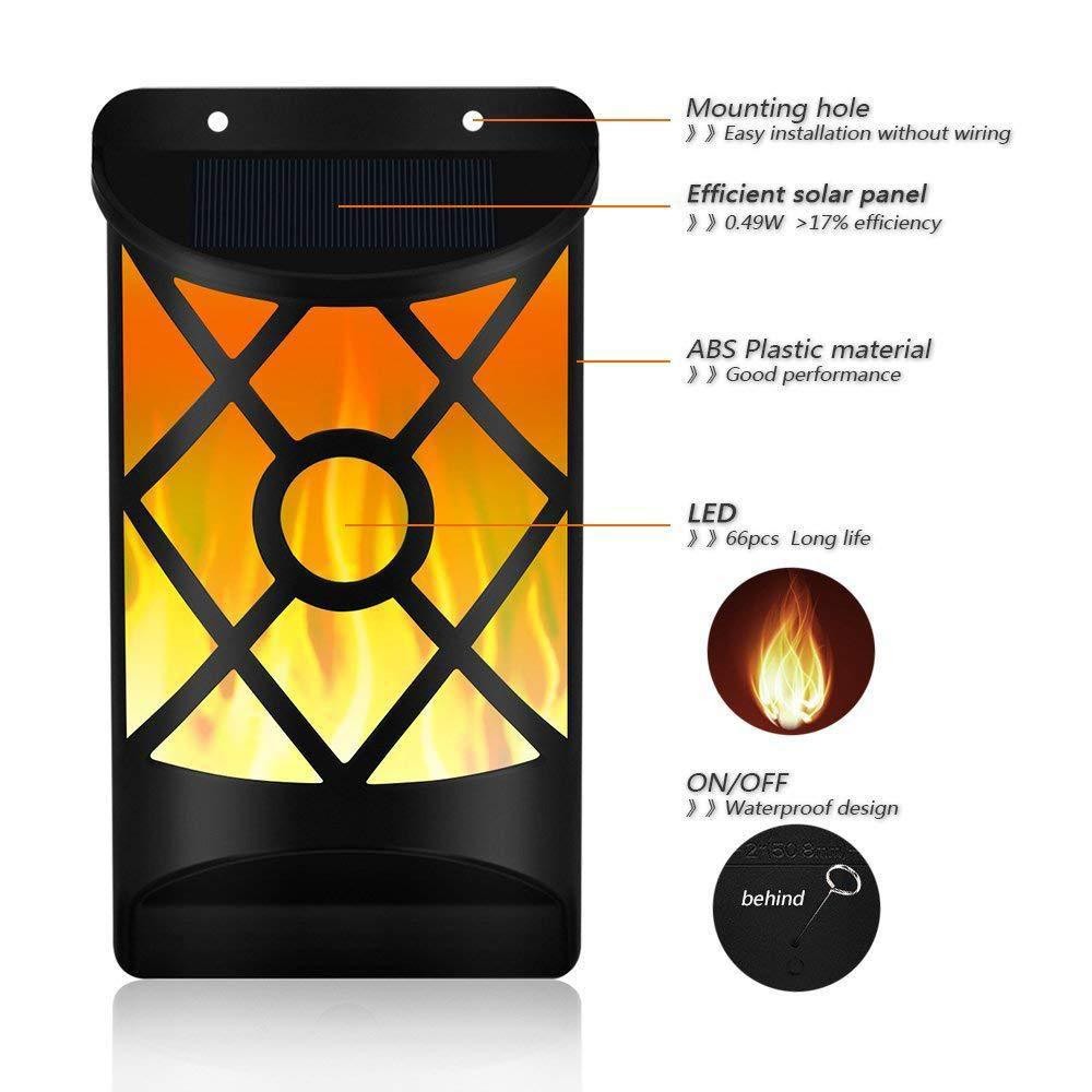 0.49W 1800K Solar Flame Lights Outdoor 3.7V 2200mAh Flame Torches