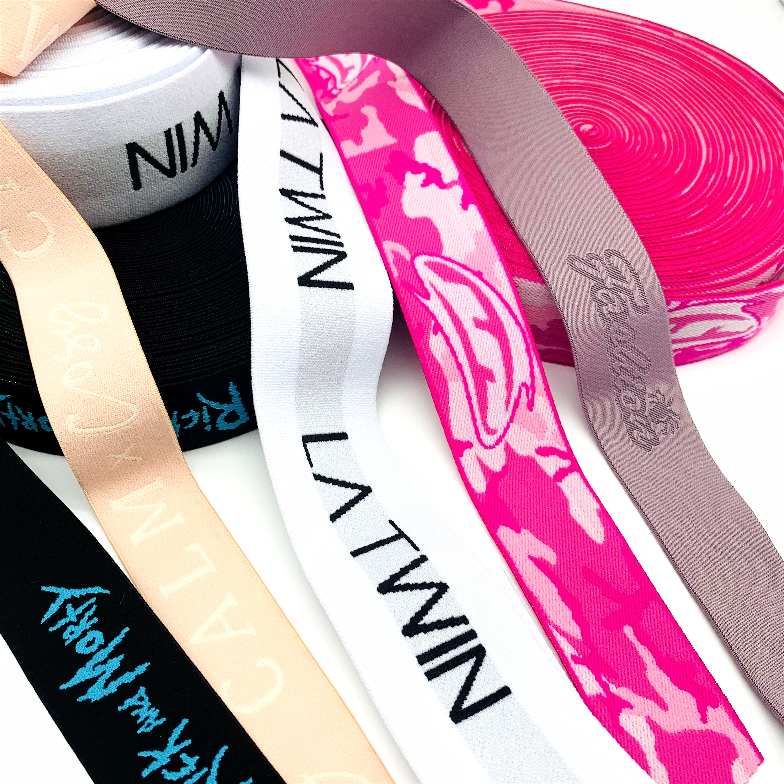 Custom webbing high quality brand logo polyester nylon jacquard elastic for clothing