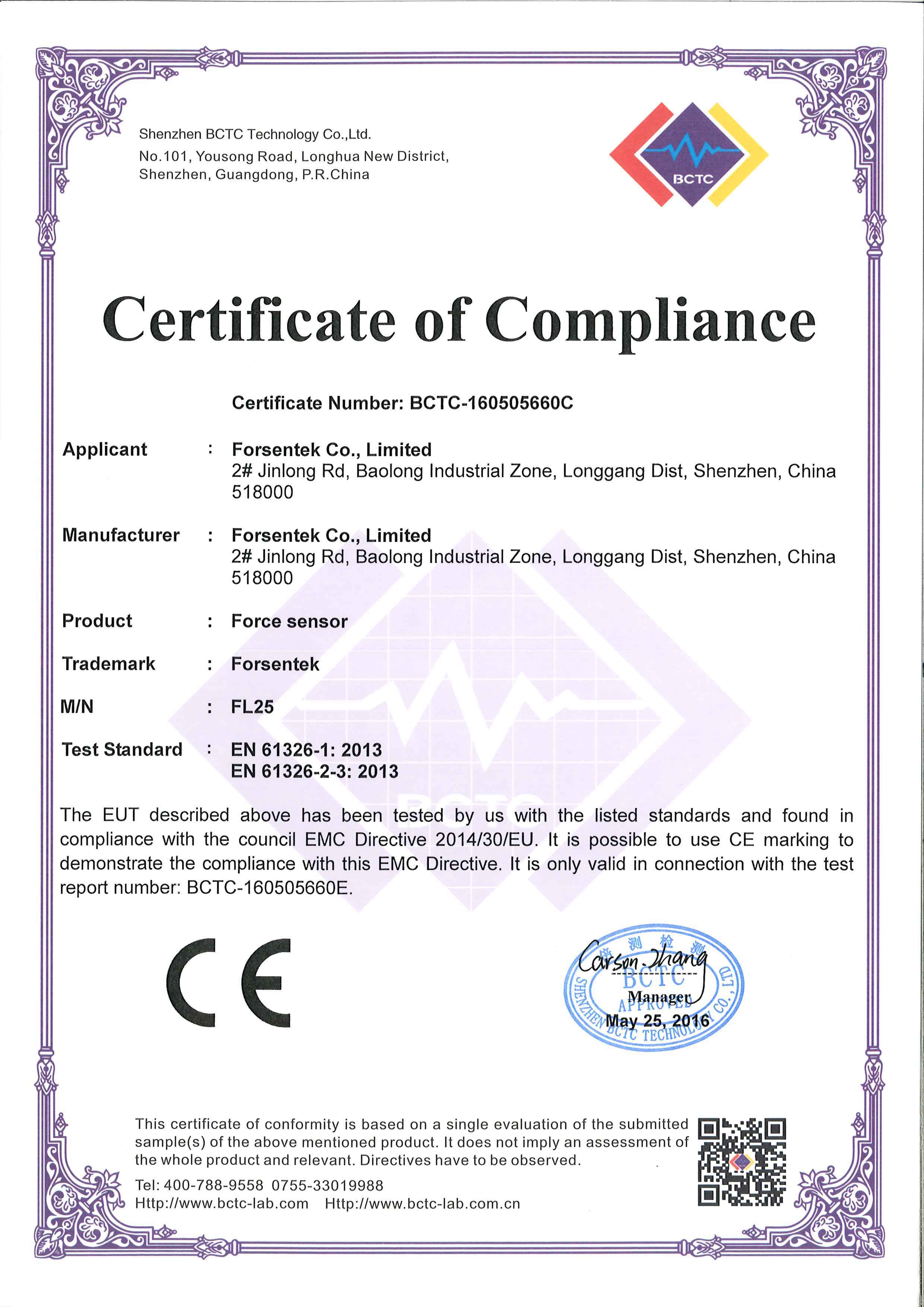 load cell certificate