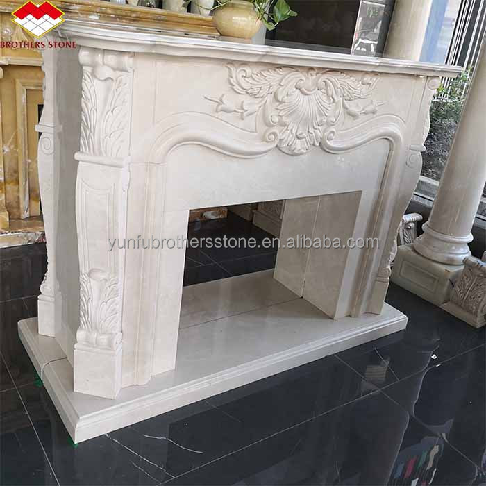Modern Indoor Cream White Stone Fireplace Surround Polished Fireplace For Table Villa
