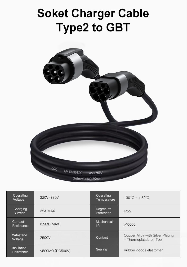 Type 2 To Type 2/GBT Multi Fast Quick EV Charger Station Plug Electric Car Charging Cable