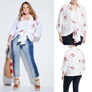 Quality Embroidered Tie-Front Plus Size Korean Fashion Design Linen Women Blouse Ladies wholesale