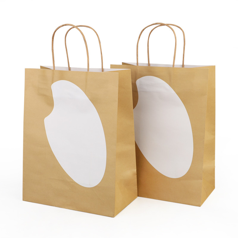 Custom White Paper Kraft Merchandise Bags With Handle For Packaging 12x7x17