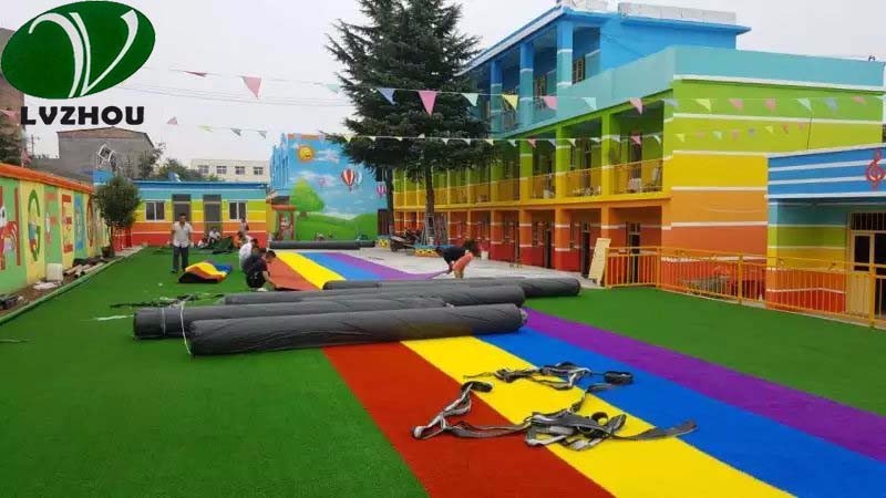 Blue Artificial Grass Carpet For Kindergarten 9000D