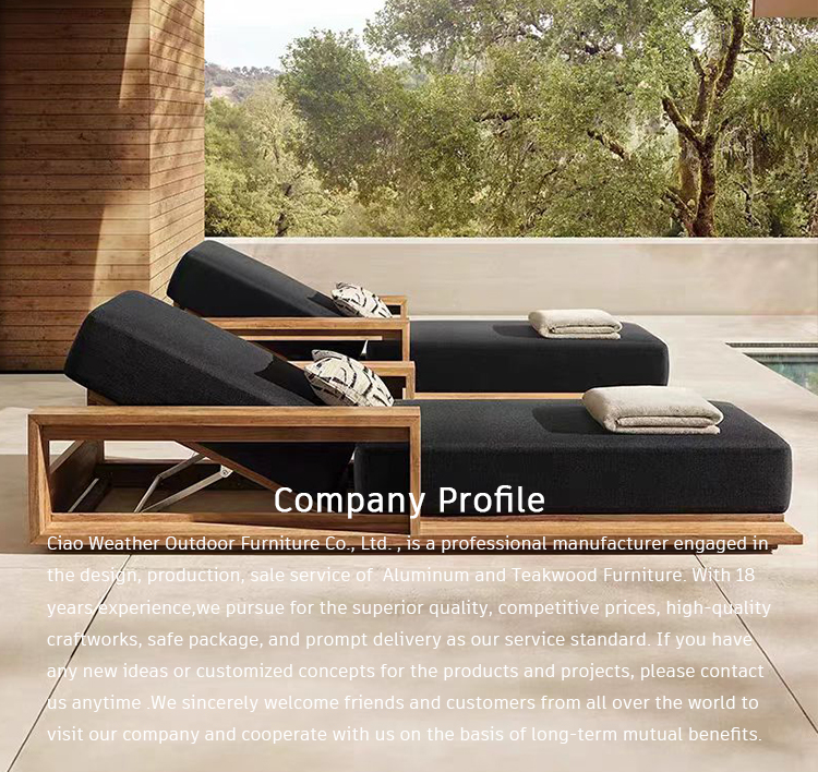 Modern Design Style Outdoor Garden Hotel Wooden Sun Lounger with Thick Cushion and Long Hardwood Teak Wood Folded NO
