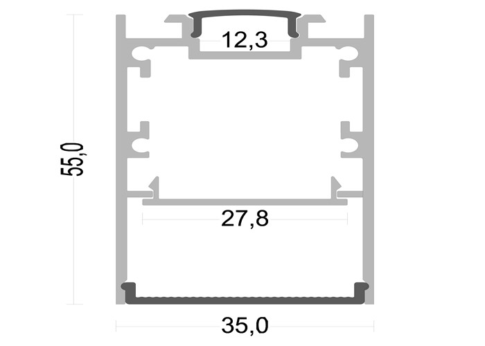 aluminum profile light 35mm width 55mm height within 27.8mm PCB for up&down lighting