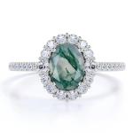 Unique S925 Rose Gold Plated Round Cut White CZ Jewelry Natural Moss Agate Rings