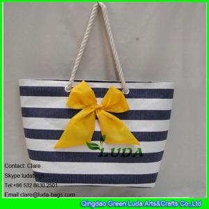 Quality LUDA yellow front bowknot striped promotion cheap paper straw bag wholesale