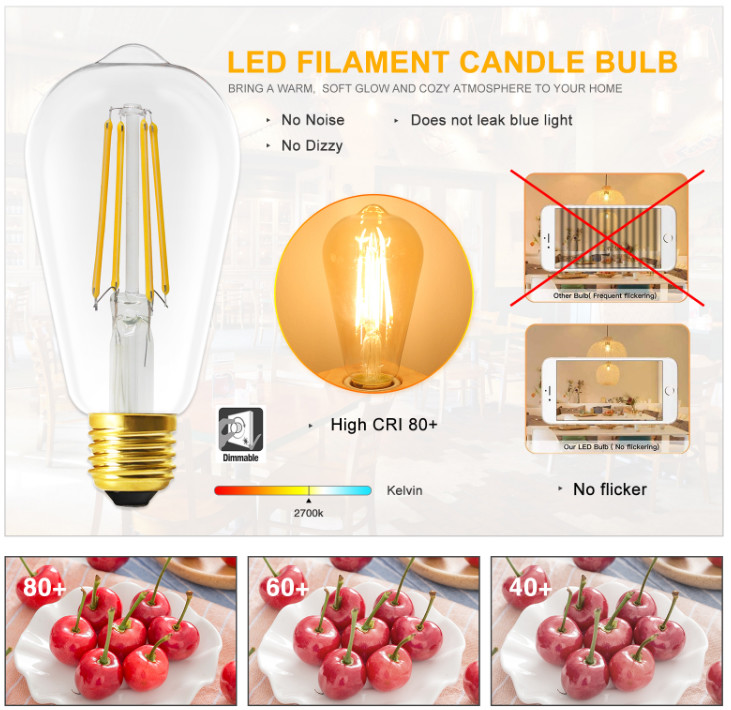 8W ST64 E27 Dimmable Edison Bulb Decorative Filament Light Bulbs 1050lm