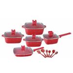 16Pcs Maifan Stone Aluminum Cookware Set With Anti Heat Handle