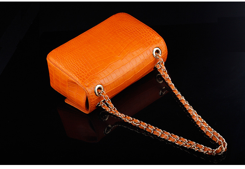 Luxury Genuine Crocodile Belly Skin Gold Hardware Lady Evening Flap Purse Alligator Leather Women Single Shoulder Bag