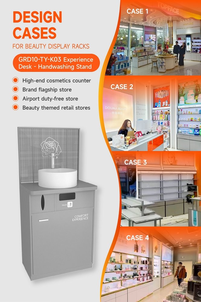 GDR10-TY-K03 Retail Store Display with LED Light Strips and Artistic Glass for Cosmetics Retail Stores