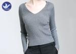 Ribbed Womens Knit Pullover Sweater V Neck Tight Fit Lady Knitwear