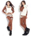 Casual Hoodies Set , Women / Ladies Hooded Sweatshirts Brown Cotton