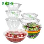Transparent PET Plastic Fruit Packaging Disposable Salad Bowl With Lid
