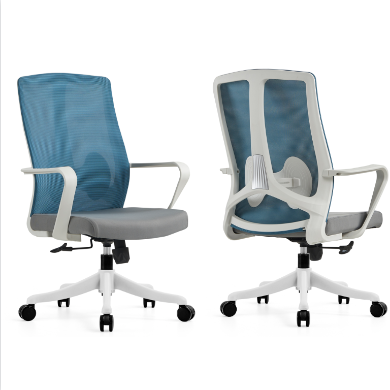 Adjustable Height Mid Back Staff Swivel Mesh Office Chair with Solid Wood Legs Armrest