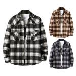 Men Flannel Plaid Shirt Cotton-Padded Thermal Shirts Mens Sports Shirts Fall