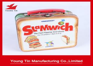 Quality Plastic Handled Candy Gift Tins , Tinplate Food Packaging Lunch Metal Tin Box wholesale