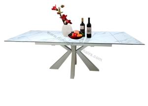 Quality Square Extension HPL Dining Table Tempered Glass Topped Laser Cutted Legs wholesale