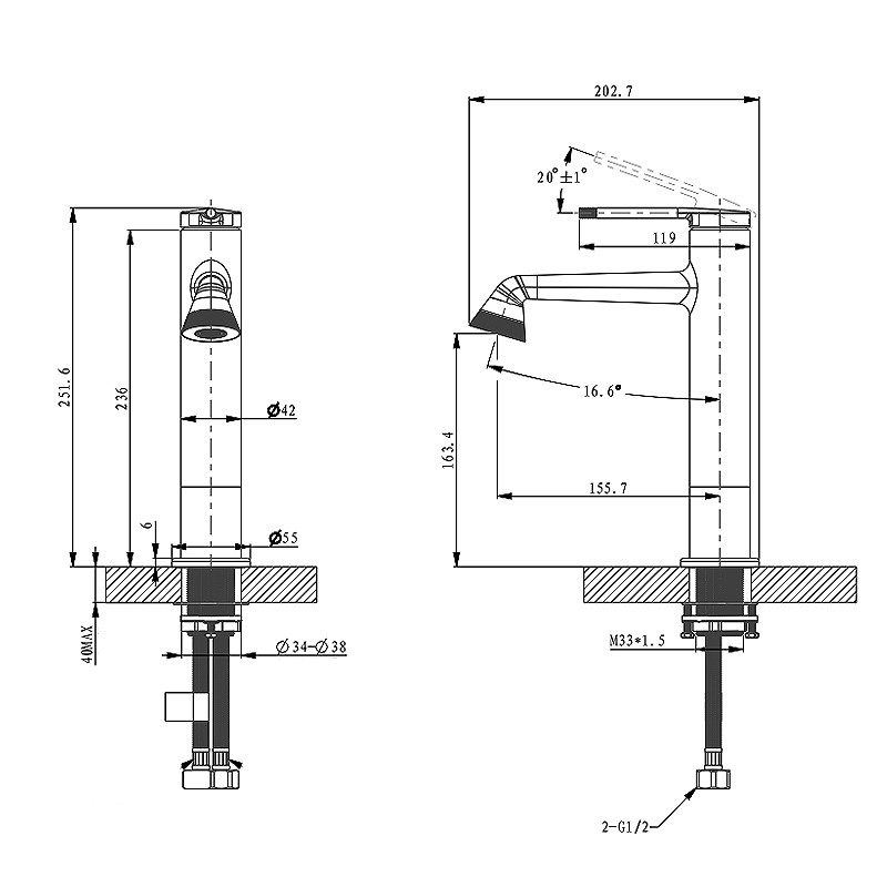 251.6mm Brass Basin Mixer Tap Hot Cold Water Basin Mixer Bathroom