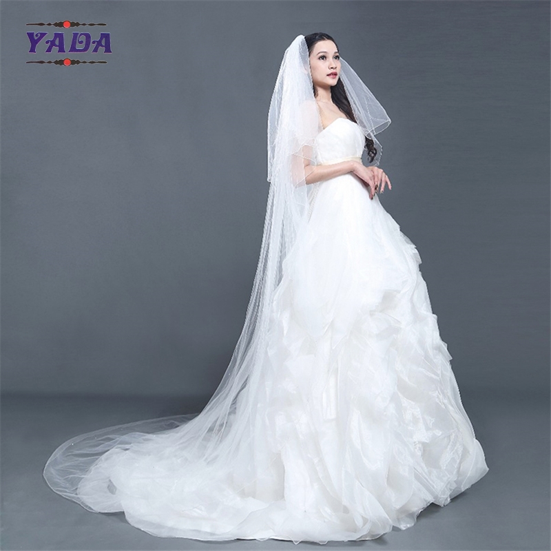 Luxury off shoulder organza fabric bust latest gowns long tail ball gown alibaba wedding dress