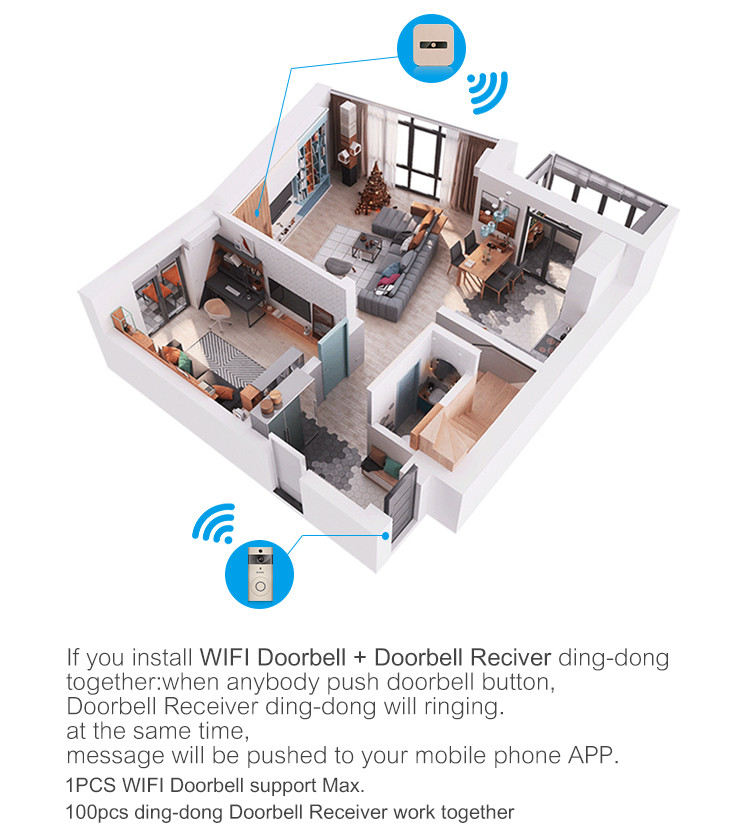 Home Security Hd Video Doorbell , Smart Wifi Doorbell Long Distance PIR Function