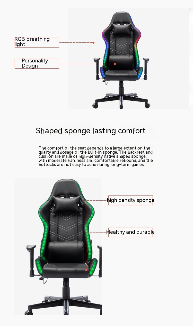 Adjustable Reclining Gaming Chair One-stop Imitated Leather Loose Cushion Ergonomic PC Chair