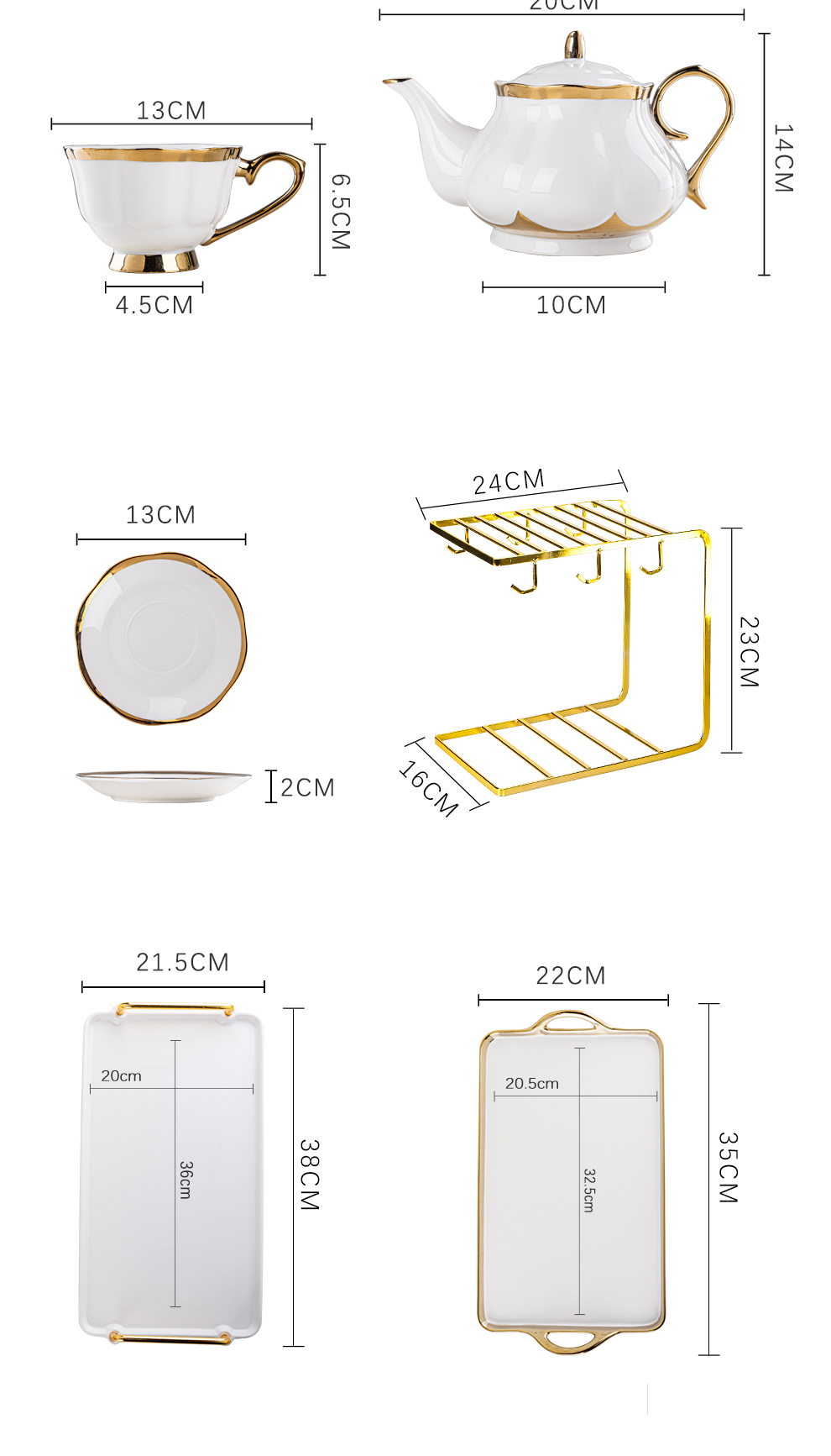 Luxury Tea Set Gold Ceramic Tea Pot and Tea Cup Set for Afternoon Coffee