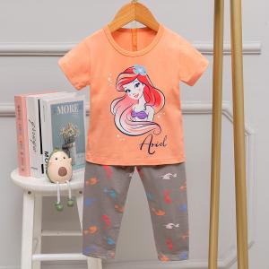 Quality Princess Pattern Short Sleeve Pajama Set / Organic Childrens Pyjamas 95% cotton wholesale