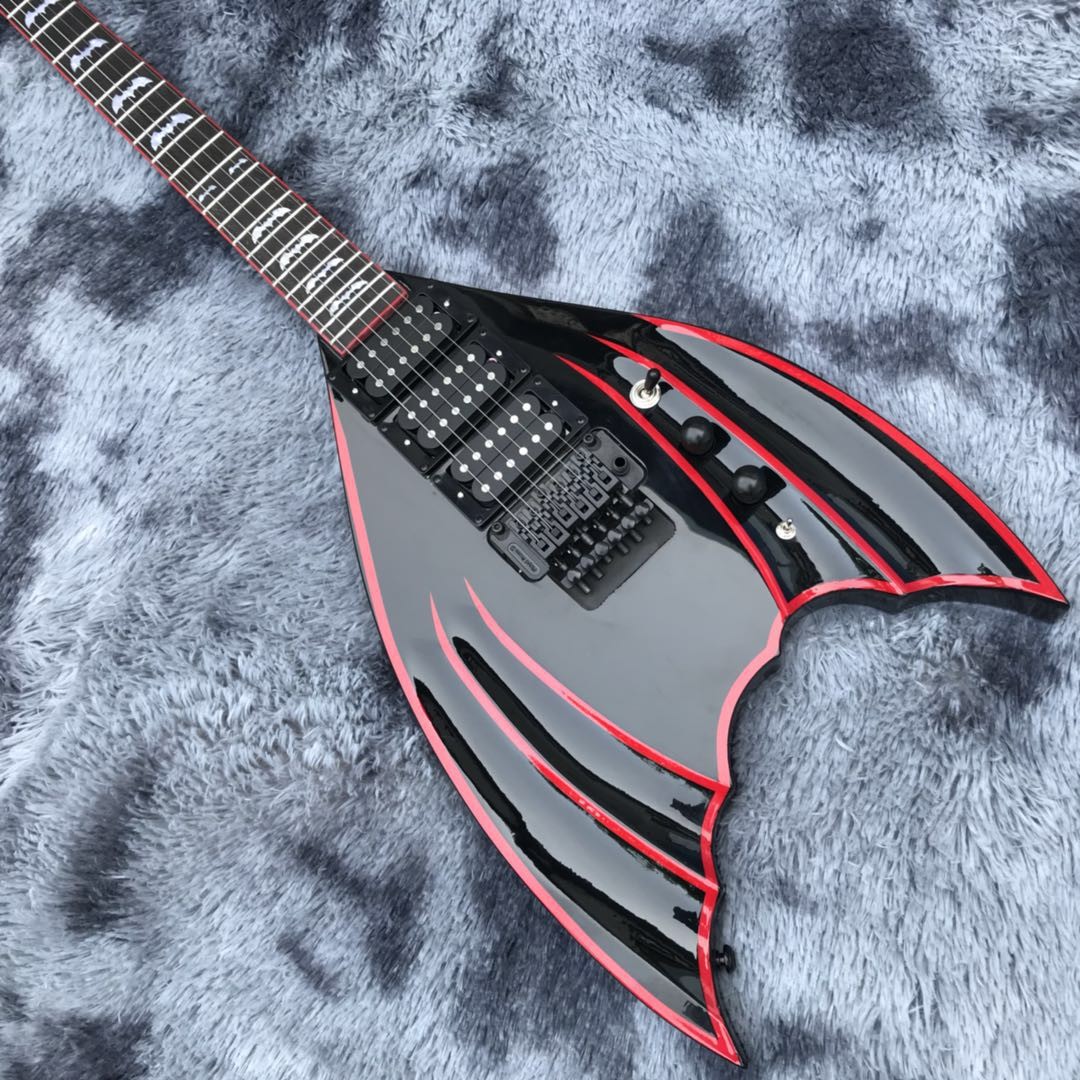 Custom black Bat 6-strings tremolo bridge electric guitar mahogany body black hardware