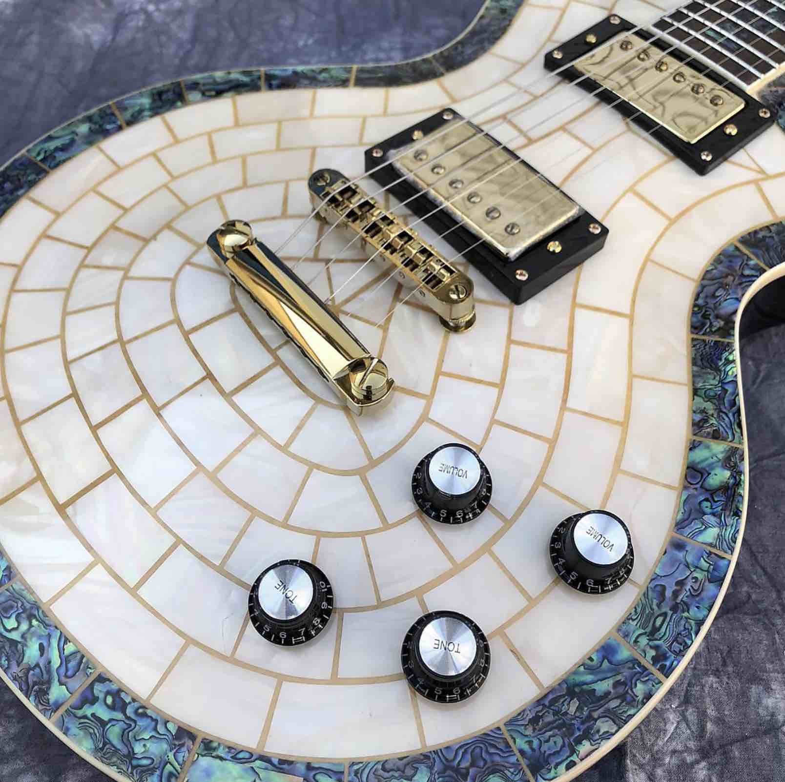 Custom Abalone Veneer top Electric Guitar Flower Inlays Gold Hardware