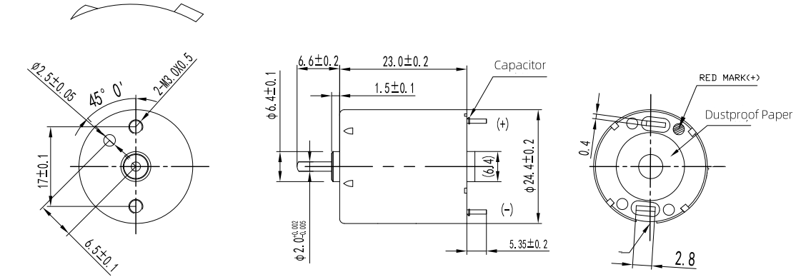 RK-323 24mm High Speed Brush Carbon Motor Dimension