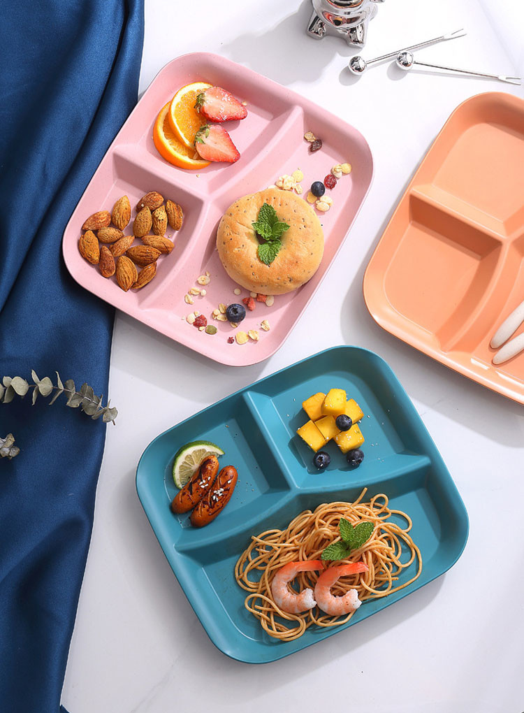 Reusable 3-Compartment Dinner Plate BPA-Free Microwave Dishwasher Safe Wheat Fiber PP