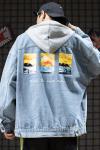 Blue Denim Casual Jeans Men Jackets Long Sleeves 100% Polyester