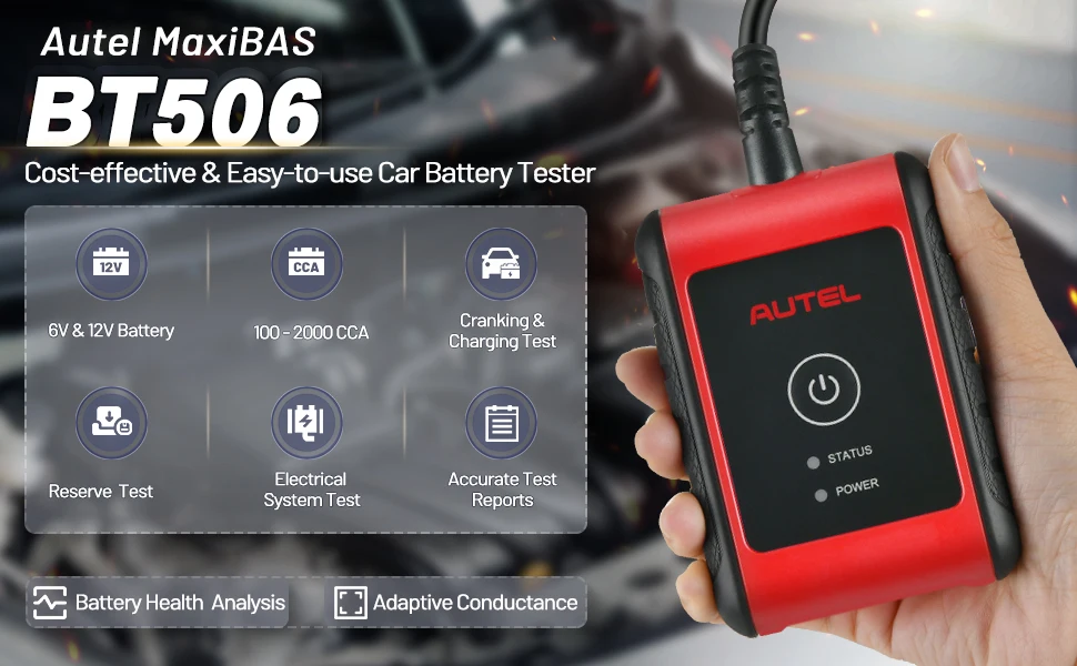 Autel MaxiBAS BT506 Battery Tester / Charging System Diagnostic Tool Compatible with CCA CA EN IEC DIN JIS M