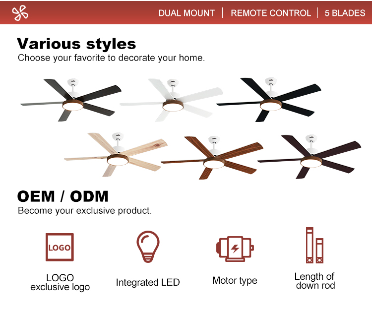 52" Simple Design 3 Color Dimmable Ceiling Fan Light Metal Material and 10 for Motor