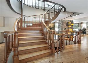 Quality Elegant 38mm Open Wood Stairs , Glass Railing Curved Wooden Staircase No Slip wholesale