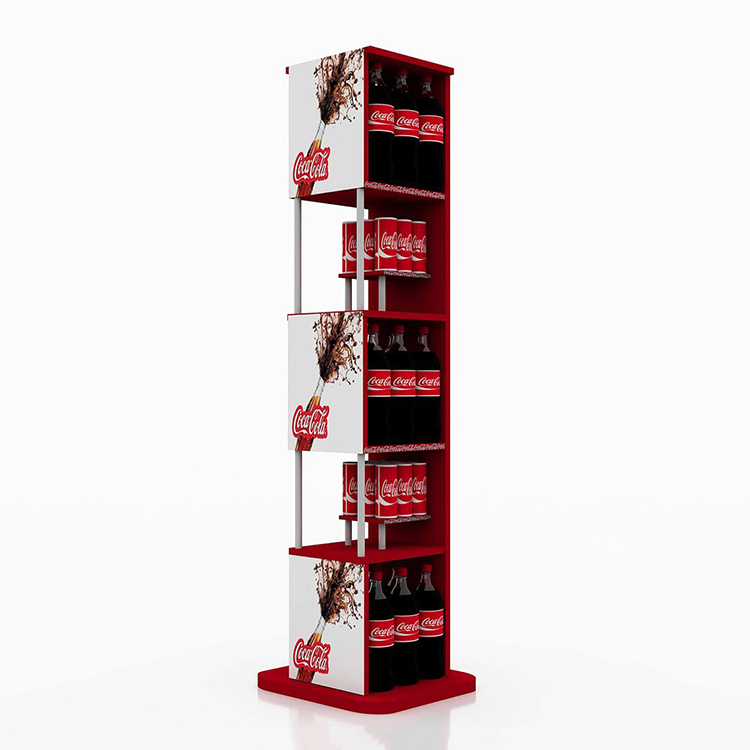 Floorstanding Wooden Display Stand Beverage Tea Drink Display Shelf For Grocery