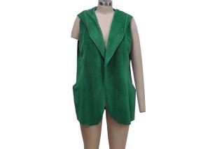 Quality Stylish Green Ladies Tank Tops Hooded Open Front Sleeveless Cardigan Vest wholesale