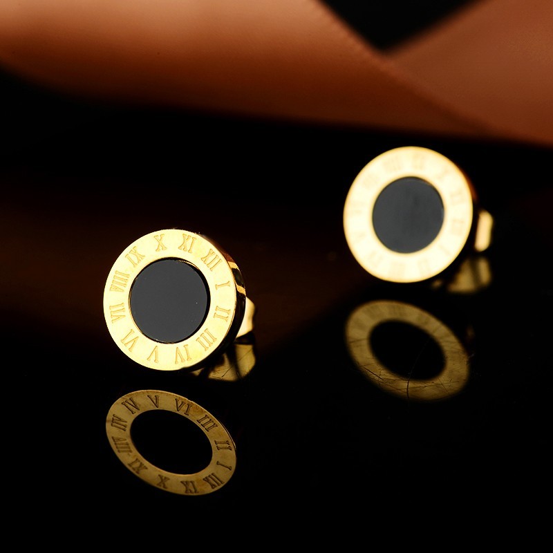 10mm Stainless Steel Gold Plated Arabic Number Stud earring for Women