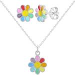 925 Sterling Silver Rainbow Enamel Daisy Pendant Necklaces for Children and