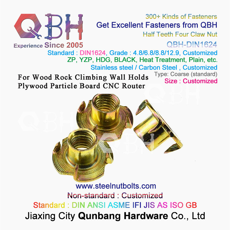 QBH M4-M10 DIN1624 Blue White Yellow Zinc Plated Carbon Steel Half Teeth Four Claw T Nuts